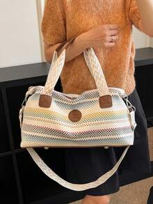 Nueva bolsa de viaje de moda, diseño minimalista de unicolor, PU mate con estilo, adecuada para viajes cortos y fitness, con compartimento independiente para zapatos, gran capacidad, versáti - Champán - Ver 6