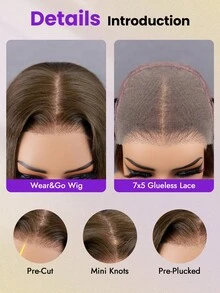 OQ Peruca Frontal de Renda Completa de Cabelo Humano Ondulado Marrom com Densidade de 180%, 16-28 Polegadas, Sem Necessidade de Cola, Essencial para Fantasia de Halloween, Peruca de Cabelo Humano Real, Embalagem de Presente com Frete Grátis - S4 - Visão 7