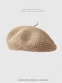 1 chiếc mũ beret rơm nữ, mũ beret rơm phong cách thời trang châu Âu và Mỹ, mũ beret rơm nữ mùa xuân và mùa hè, mũ beret nghệ sĩ - Nhiều màu - Xem 5