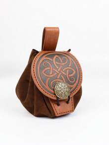 1pc Nordic Viking Compass PU Leather Embossed Velvet Waist Bag, Medieval Waist Pack, Suitable For Cosplay And Renaissance Festival - A - View 5