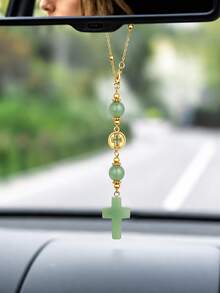 粉色十字架汽車後視鏡吊飾，優雅珠飾掛件，汽車內飾裝飾，可愛汽車配件禮物 - A - 查看 15