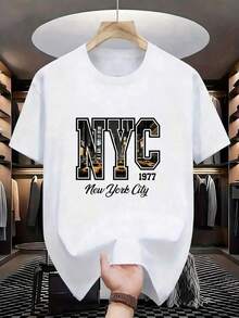 Men's Round Neck T-Shirt, Mexican Print, 100% Cotton Casual T-Shirt For Men, Retro T-Shirt With New York Print, Short Sleeve, Urban Style, With Printed Design, Shipped Directly From Mexico. - 白色 - 查看 2