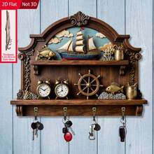 1pc 2D Flat Vintage Camper Key Hook - Wooden Multifunctional Decorative Key Holder With 4 Metal Hooks, Wall Decor, Room Decor, Year-Round Home Decor (11.8 X 9 Inches), Halloween And Christmas Decoration - Dark Grey - View 3