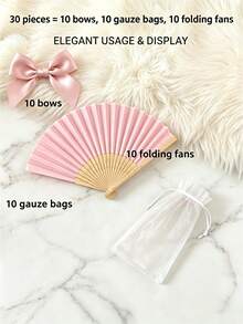 30/60pc Elegant Folding Fans, Comes With A Gift Organza Bag And Ribbon, Perfect For Wedding Guest Favors, Wedding Parties,  And Tea Party Decorations - Multicolor - View 8