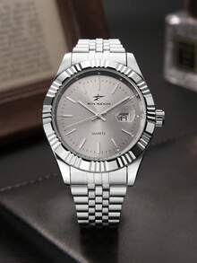RICECGO 1 chiếc đồng hồ nam quartz dây thép không gỉ, phong cách doanh nhân cổ điển, mặt tròn, có chức năng hiển thị ngày, phù hợp đeo hàng ngày, quà tặng lý tưởng cho sinh nhật và Valentine - Bạc - Xem 7