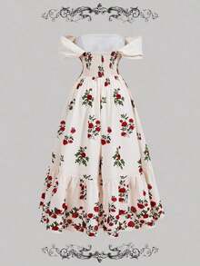 MOD Vestido largo con estampado floral elegante y hombros descubiertos para mujer de talla grande, adecuado para fiestas, elegante para fiestas, baile de graduación, invitada de boda, estilo campestre, fiesta, cumpleaños, baile de graduación, vestido retro, atuendos campestres, vestidos elegantes para mujer, vestido floral para mujer, vestido con estampado de rosas, vestido con hombros descubiertos, vestido para el Kentucky Derby, atuendo de té, vestidos para fiesta en el jardín, vestidos festivos para mujer, vestido de vacaciones, atuendos de San Valentín para mujer, vestido floral elegante para mujer, vestido de invitada de boda para mujer - Multicolor - Ver 2