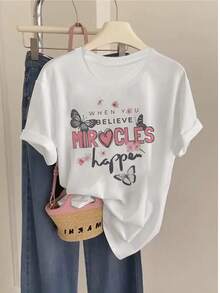 New T-Shirt, 100% Cotton, Machine Washable, Suitable For Spring, Summer And Autumn, Casual Style, Comfortable Fit, Modern Design, Versatile For Daily Use, Soft Fabric, Style A. - 白色 - 查看 1
