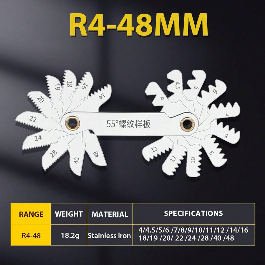 55° Imperial Thread Pitch Gauge, 20‑Blade Stainless Steel Screw Thread Measuring Gauge, Inch Screw Pitch Gauge Tool For Machinist Thread Inspection - Imperial 55° 20pcs - View 1