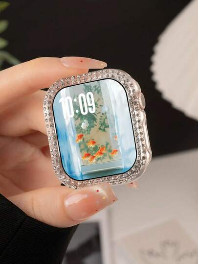 Double Bling Cover Crystal Rhinestone Bumper Protective Case, 1Pc Hard PC Ultra Hollow Out Watch Case, For Apple Watch 40/41/42/44/45/46/49mm, For Apple Watch Series Ultra/SE/11/10/9/8/7/6/5/4, Intelligent Watch Case Accessories, Clear