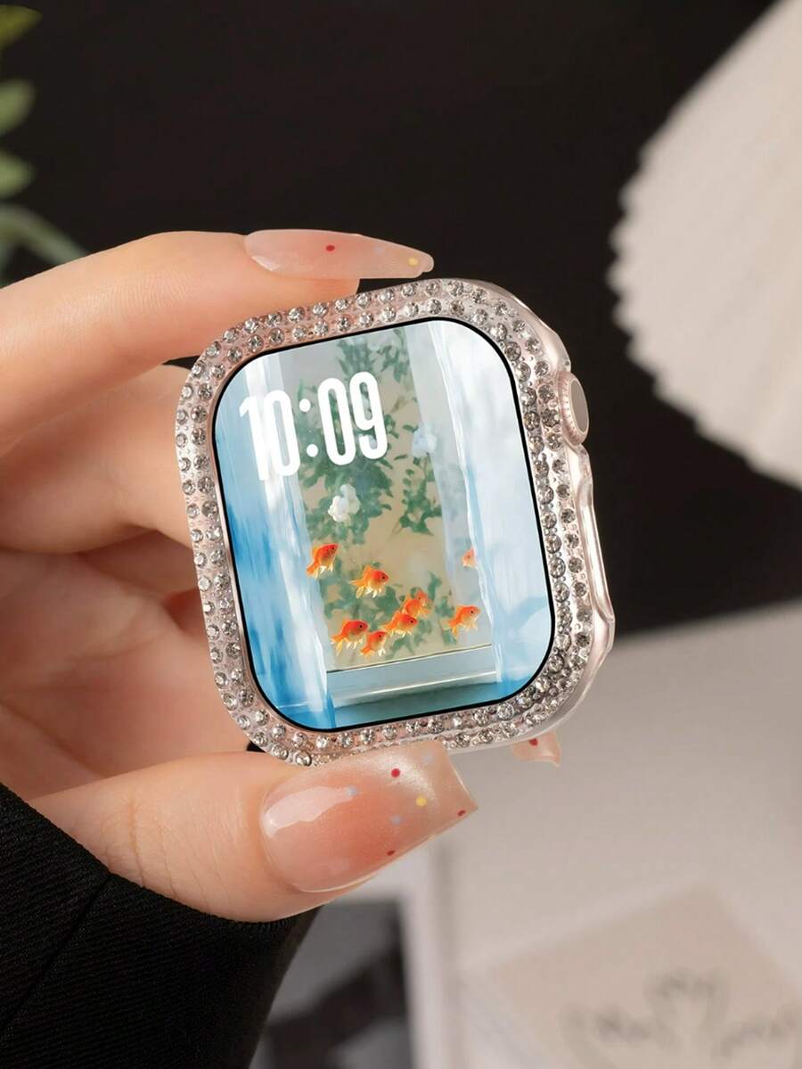 1個雙層閃亮水鑽保護殼，適用於Apple Watch 40/41/42/44/45/46/49mm系列，包括Ultra/SE/11/10/9/8/7/6/5/4，透明鏤空智慧手錶保護蓋配件