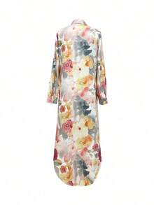 Vestido camisa de manga larga con cuello vuelto, estampado elegante, estilo casual de primavera y verano, estilo bohemio para vacaciones - Multicolor - Ver 3