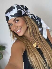 Women's Large Square Satin Scarf 90x90 Elegant Fashion Bandana For Hair And Neck - L6-preto - 查看 3