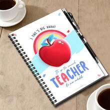 1 Set Teacher's Day Appreciation Spiral Notebook With Pen, Cover Featuring Vibrant Red Apple And Rainbow, Inscription "My Heart Is Broad, To The Awesome Teacher". 100 Pages/50 Sheets, Suitable For Work Records, Study Notes, Diary Writing, Also An Thoughtful Gift For Graduation, Birthday And Other Occasions. - B - View 7