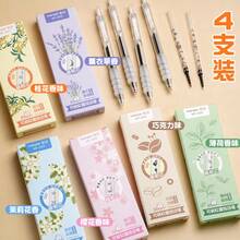 一盒4支装香味伸缩圆珠笔，0.5毫米速干顺滑书写文具，笔握柔软，香味多样，握感舒适，书写流畅。 - 多款 - 查看 1