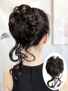 Wavy Curly Short Vintage Fluffy Natural Hair Claw Ponytail, Slightly Color Difference - Ponytail Clip - View 4