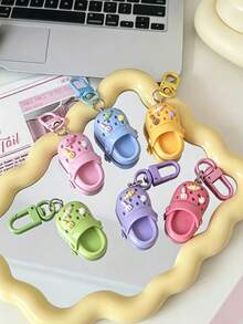 6/3/1pcs Cute Resin Sliding Buckle Keychain Set, Colorful Design Keyring, Creative Resin Colorful Mini Clog Shoe Charm Keychain With Decorative Pendant, Fashionable Hanging Accessory For Bags, Backpacks, Keys - Multicolor - View 5