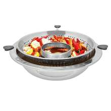 WOBENFOG Rotary Hot Pot, 16.7in Lifting Hot Pot, Stainless Steel Shabu Shabu Pot With Lifting Strainer For 8-12 People, Removable Divider Pot Compatible With Gas, Induction & Ceramic Stoves - View 2