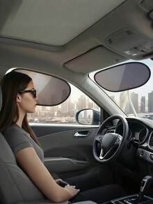 2pcs/Set Car Windshield Side Window Sun Shade - Static Cling Dark Transparent Film, Suitable For Low Angle Sunlight, Provides UV Protection And Ventilation, Easy To Install And Remove, For Driver And Passenger - A - View 1