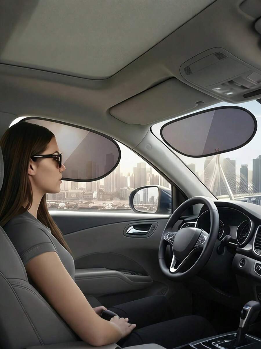 2pcs/Set Car Windshield Side Window Sun Shade - Static Cling Dark Transparent Film, Suitable For Low Angle Sunlight, Provides UV Protection And Ventilation, Easy To Install And Remove, For Driver And Passenger - A - View 1