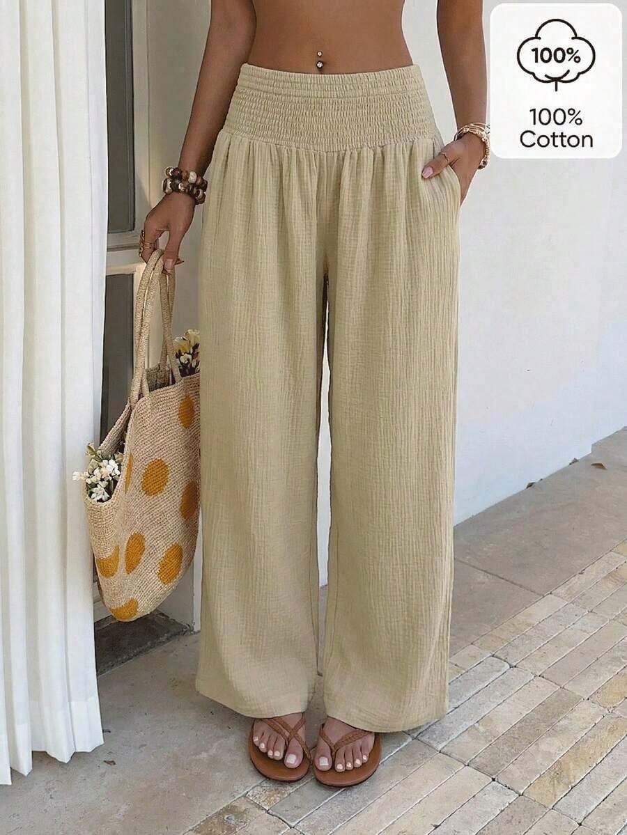 Stylish Plaid Pants For Women - 杏色 - 查看 1