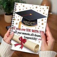 1pc Graduation Season Exclusive Spiral Notebook, Cover With Graduation Cap & Scroll Pattern, Warm Blessings. 100 Pages 50 Sheets, Suitable For Work Records, Study Notes, Diary Writing, Daily Planning & Memo, Great Birthday Or Graduation Gift - C - View 3