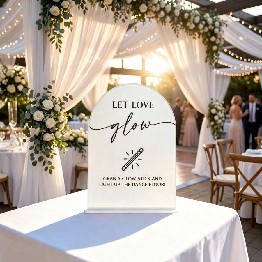 Let Love Glow Wedding Dance Floor Sign, Acrylic Tabletop Sign For Engagement Party And Wedding Dance Floor Decor