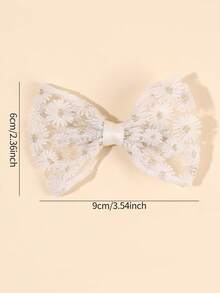 2pcs White Daisy Embroidered Mesh Bow Floral Lace Hair Clips, Elegant Butterfly Alligator Clips, Sweet Countryside Style Hair Accessories For Daily Wear & Party, Suitable For Teenagers - White - View 7