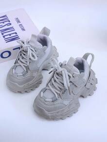 Fashionable, Comfortable, Versatile, Lightweight Children's Sports Shoes, Anti-Slip & Durable, Campus Style, Solid Color Sports Design, Molded Insole, Stable Fit, Suitable For Daily Wear - Grey - View 6
