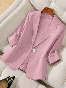 AYYFranclia Blazer informal de manga larga con cuello alto, unicolor, para mujer, primavera y otoñoAYY - Burdeos 2 - Ver 7