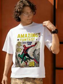 Amazing Fantasy Spider Man Comic Cover Graphic T Shirt 100 Percent Cotton Men's T Shirts MARVEL  Marvel Universe  Superhero Summer Outfits Men Mens Clothing Mens Tops Streetwear Mens Gift Ideas Innerwear Or Outfits,Mens Fashion - White - View 3