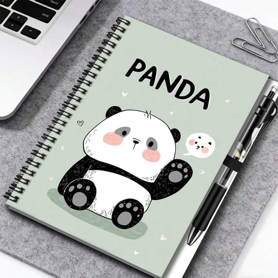 1 Set Cute Cartoon Panda Spiral Notebook Set, Includes Pen, 100 Pages (50 Sheets). Beautifully Designed, Adorable Pattern. Helpful For Work, Study, Diary, Daily Planning, Notes. Ideal Gift For Birthday, Graduation, Adds Fun And Convenience To Life! - F - View 1