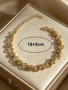 MECYLIFE 1 pieza Pulsera de cadena con remaches estilo cyberpunk, pulsera de acero inoxidable apilable para mujeres - Amarillo Oro - Ver 7