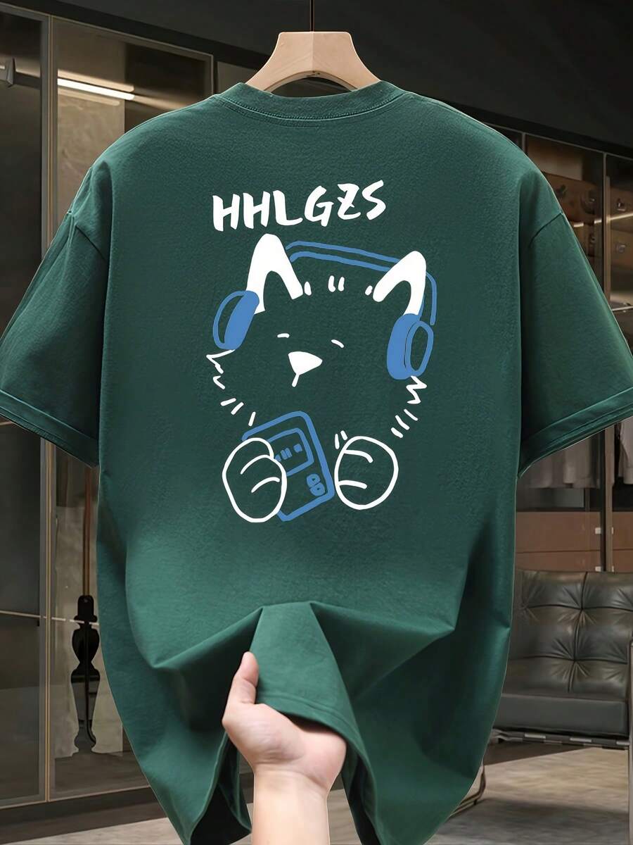 Men's Short-Sleeved T-Shirt, Made Of High-Quality Pure Cotton, With A Fashionable Brand Print, New, Casual Summer, Plus Size, Loose And Versatile. - 墨綠色 - 查看 1