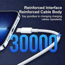 20W 快充 PD 充電線 Lightning 傳輸線，相容 Apple 14 13 12 11 Pro Max Mini 14 8 Plus X XR XS，USB C 線，適用遊戲與耳機配件，支援快充與同步 - 白色 - 查看 5