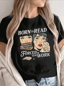 This Women's Short-Sleeved T-Shirt, Printed With Fun Reading-Related Phrases, Is Perfect For Lounging At Home, Working, Or Casually Going Out To A Coffee Shop. It's Lightweight And Durable, Making It An Excellent Gift For Book Lovers. - 黑色 - 查看 1