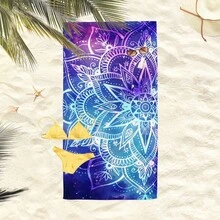 1 Stück Traumhafter Mandala Muster Lila & Blau Strandtuch, super weiche Mikrofaser extra große Stranddecke, hochabsorbierend, geeignet für Reisen, Schwimmbad, Tauchen, Surfen, Yoga, Camping, in verschiedenen Größen erhältlich, Strandaccessoires - Mandala-Muster - Übersicht 7