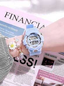 Beli 1 Gratis 1, 2pcs/Set Jam Tangan Olahraga Digital, Jam Tangan Elektronik, Tali Silikon Multifungsi untuk Pelajar, Set Kronograf Kasual Luar Ruangan Warna Permen, Hadiah Ideal untuk Pemakaian Sehari-hari - Hijau - View 6
