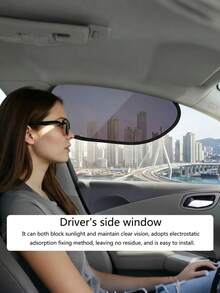 2pcs/Set Car Windshield Side Window Sun Shade - Static Cling Dark Transparent Film, Suitable For Low Angle Sunlight, Provides UV Protection And Ventilation, Easy To Install And Remove, For Driver And Passenger - A - View 2