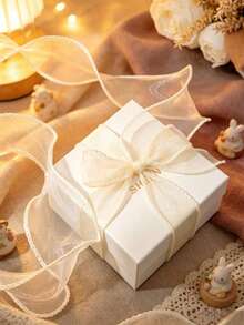 1 Roll Transparent Organza Ribbon, Handmade Wavy Edge Satin Ribbon, Fishtail Ribbon Set, Suitable For Wedding Invitations, Bridal Bouquet Wrapping, Floral Arrangement Decoration, Gift Wrapping, Christmas Tree, DIY Crafts, Cake Decoration Bow Making - Multicolor - View 11