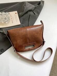 Tas Tangan Serbaguna Fashion Personalisasi Kulit Minyak Desain Niche Baru 2026, Tas Bahu Kasual untuk Perjalanan Sehari-hari - Coklat - View 9