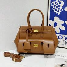 Fashionable Black Motorcycle Handbag, Large-Capacity Daily Bag, Multi-Purpose Shoulder Crossbody Bag - Burgundy (with Gold Hardware) - View 2