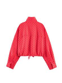 Women's Polka Dot Short Jacket Fashion Long Sleeve Top Coat Long Sleeve High Neck Drawstring Jacket Women's - Red - View 6