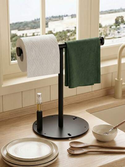 Estantería independiente para baños y aseos - Perfecta para sostener toallas y toallas de papel - Y para cocinas, ideal para organizar paños de cocina, guantes y toallas de papel. Elaborada con acero al carbono de alta calidad con un diseño de base resistente, ahorra espacio y es fácil de colocar en cualquier lugar.