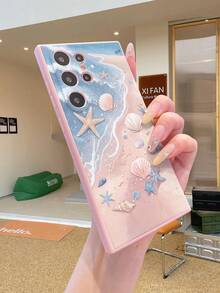 1 peça Capa protetora de telemóvel à moda em material TPU puro Android, rosa, com borda reta, padrão de praia & oceano, à prova de choques, compatível com Samsung, Poco e outros modelos, escolha ideal para entusiastas da moda com design minimalista e elegante - Rosa - Ver 2