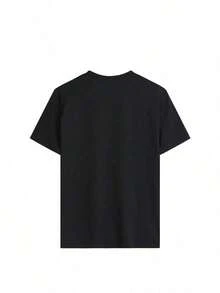 Women's Casual Short-Sleeved Round Neck Polyester T-Shirt With Planet And Moon Print, Ideal For Everyday Wear. - 黑色 - 查看 5