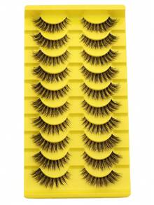 10 pares de pestañas postizas de visón 3D naturales de estilo de dibujos animados, extensiones de pestañas realistas y rizadas, tiras de pestañas adecuadas para fiestas y uso diario - Negro - Ver 7