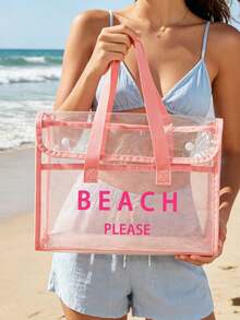 PVC Waterproof Beach Bag With Colorful "BEACH PLEASE" Pattern,Women's Beach Bag, Transparent Tote Bag, Jelly Tote Bag, Large Pool Handbag, Cruise Holiday Essential, Beach Bag Accessories, Travel Essential,Suitable For The Beach, Travel, Shopping, Outdoor Activities, Work, School, And Everyday Use,Unique Birthday Gifts, Holiday Gifts, Party Gifts, Mother's Day Gifts, Vacation Gifts, Wedding Gifts, Back-To-School Gifts - Multicolor - View 5