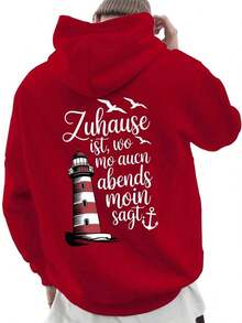 Compatible With Graphic Plus Size, Men's Back Print Hoodie, New Autumn-Winter Collection, Couple Hoodie, Versatile Loose Sweatshirt For Sports And Casual Wear - Casual Sweatshirt, Kangaroo Pocket, Stretch Fabric, Machine Washable - Perfect Choice For Spring And Autumn [Lingmoyun] - 紅色 - 查看 8