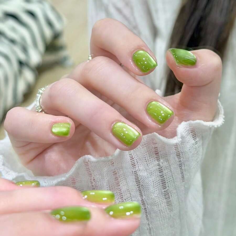 MIANEL GEL 10毫升 2026 新款夏季冰绿葡萄猫眼果冻凝胶指甲油，绿色冰晶果冻半透明超亮磁性猫眼效果，UV灯固化