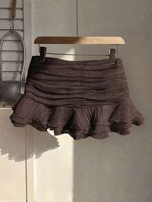 Summer Skirt – Short Cut, Ruffles At The Hem – Perfect For Holiday Or Beach Looks - 棕色 - 查看 2